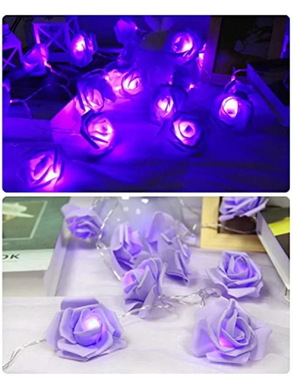Purple Rose String Lights LED Battery Fairy Lights Valentines Bedroom Decor